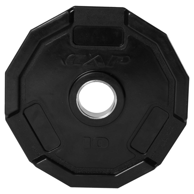 CAP Barbell أقراص وزن أولمبية مطاطية بقبضة CAP باربيل 12 جانب، سوداء، مفردة، 10 باوند - Image 1